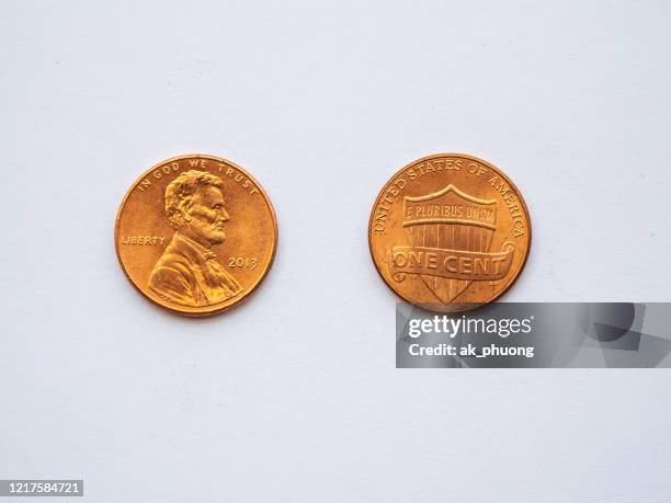 usa coins 1 cent issued 2013 - time is money stock pictures, royalty-free photos & images