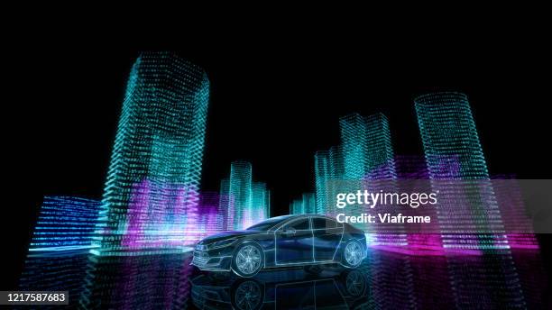 electric car smart city - augmented reality car stockfoto's en -beelden