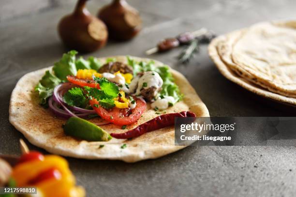 appetizer sandwich pita - flat bread stock pictures, royalty-free photos & images