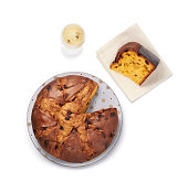 Panettone and sparkling wine isolated