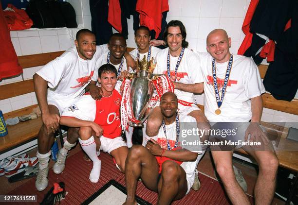 Thierry Henry, Jeremie Aliadiere, Patrick Vieira, Gael Clichy, Robert Pires, Sylvain Wiltord and Pascal Cygan Arsenal's French players with the...