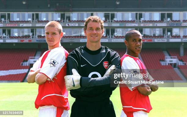 Arsenal's new signings Philippe Senderos, Jens Lehmann and Gael Clichy during the Arsenal 1st team photocall on August 12, 2003 in London, England.