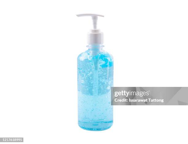 alcohol gel sanitizer hand gel cleaners for anti bacteria and virus on white background, people using alcohol gel to wash hands to prevent covid-19 virus - hand sanitiser - fotografias e filmes do acervo