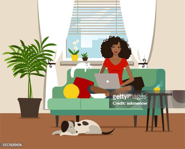 illustrazioni stock, clip art, cartoni animati e icone di tendenza di home office - stare seduto