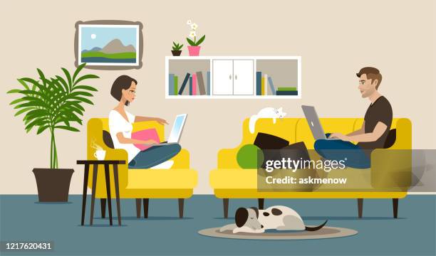 home office - young couple relationship stock illustrations