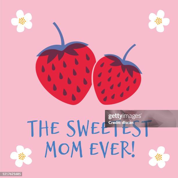 ilustrações de stock, clip art, desenhos animados e ícones de mothers day greeting card with strawberry. spring holidays. vector illustration. - mothers day text art