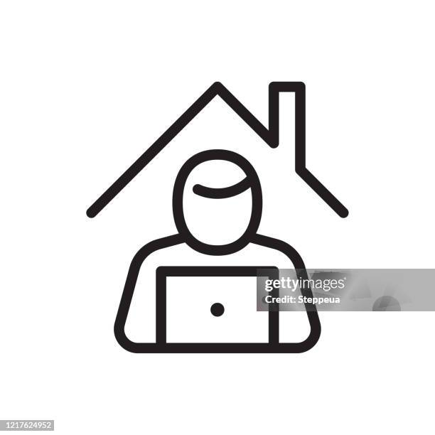 arbeiten von der hauslinie symbol - working at home stock-grafiken, -clipart, -cartoons und -symbole