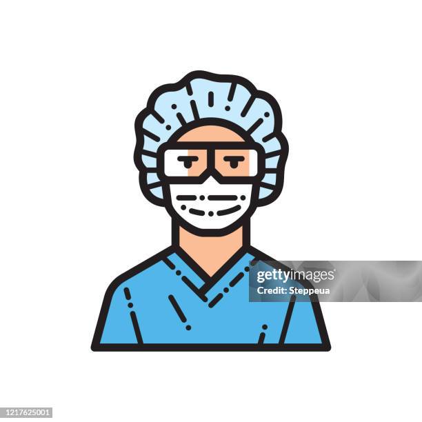 stockillustraties, clipart, cartoons en iconen met pictogram de lijn van de verpleegster - operatiekapje
