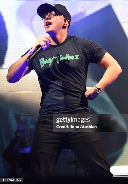 Rapper, singer, songwriter, record producer and author, Sir Robert Bryson Hall II, known professionally as Logic, is shown performing on stage during...