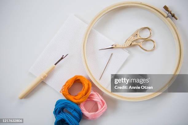 embroidery crafting supplies - needlecraft product stock pictures, royalty-free photos & images