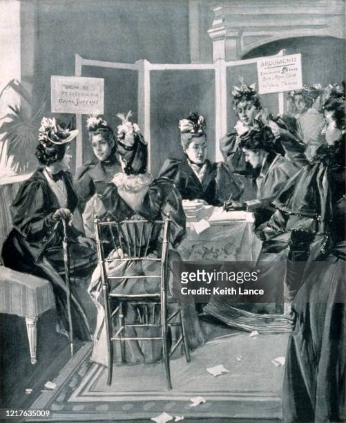 illustrazioni stock, clip art, cartoni animati e icone di tendenza di movimento per il suffragio femminile di new york city, 1894 - petizione