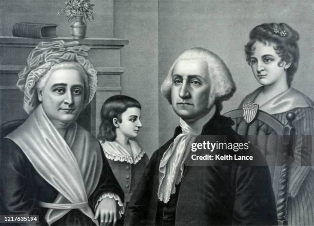 george washington and his family - mount vernon stock illustrations