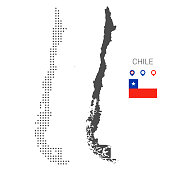 Chile map dotted with flag and pin