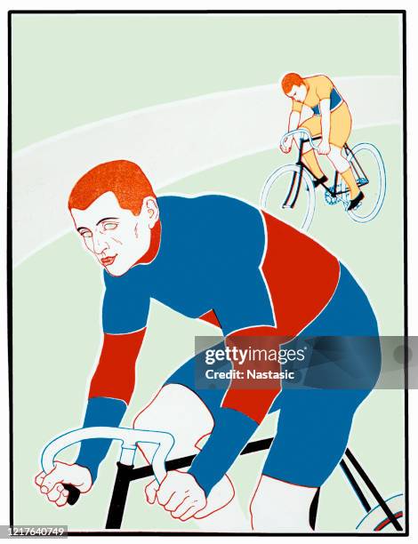 illustrazioni stock, clip art, cartoni animati e icone di tendenza di corsa ciclistica retrò - ciclista