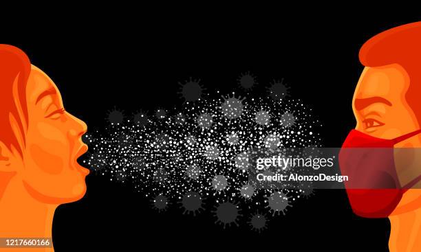 illustrations, cliparts, dessins animés et icônes de la propagation du coronavirus. effet d’éternuement. - sneezing