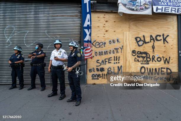 Prepares for a protest related the death of George Floyd at the hub the retail and restaurant heart of the South Bronx on June 4, 2020 in the Bronx...