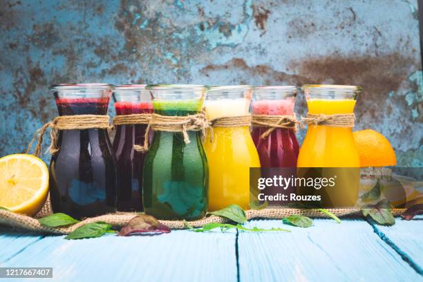 various smoothies in a jar and ingredients - detox stock pictures, royalty-free photos & images