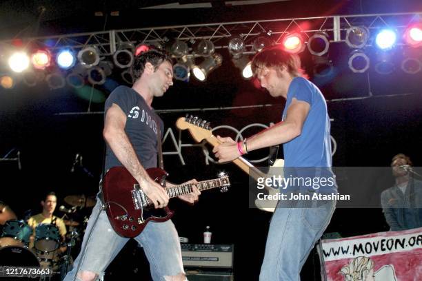 Musicians Adam Levine and James Valentine of the Grammy Award winning pop rock band Maroon 5 are shown performing during a "live" concert appearance...