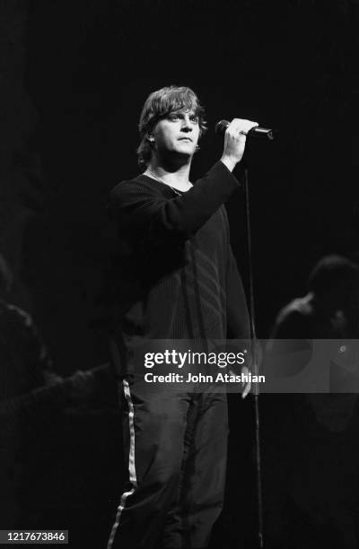 Singer and songwriter Rob Thomas is shown performing on stage during a "live" concert appearance with Matchbox 20 on August 11, 1998.