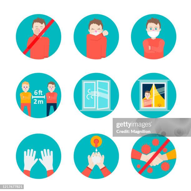 safety precautions and prevention of colds, vector illustrations in flat design style - rubber gloves stock illustrations