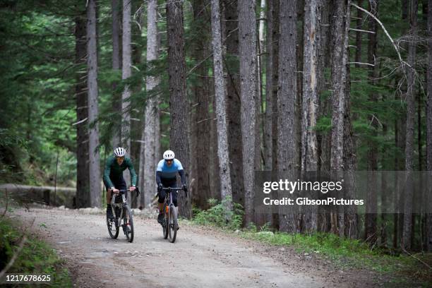 gravel road fiets avontuur - partnership men bikes stockfoto's en -beelden