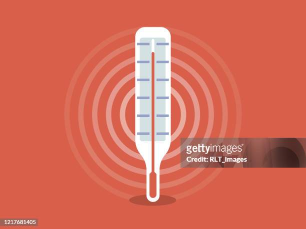 abbildung des thermometers mit hochtemperaturwert - fieber stock-grafiken, -clipart, -cartoons und -symbole