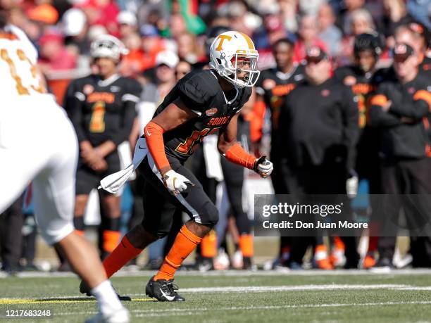 Wide Receiver Jauan Jennings from Tennessee of the South Team during the 2020 Resse's Senior Bowl at Ladd-Peebles Stadium on January 25, 2020 in...