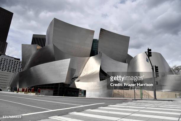 Live music venue The Walt Disney Concert Hall which remains Closed In Los Angeles due to restrictive Coronavirus measures on April 08, 2020 in Los...