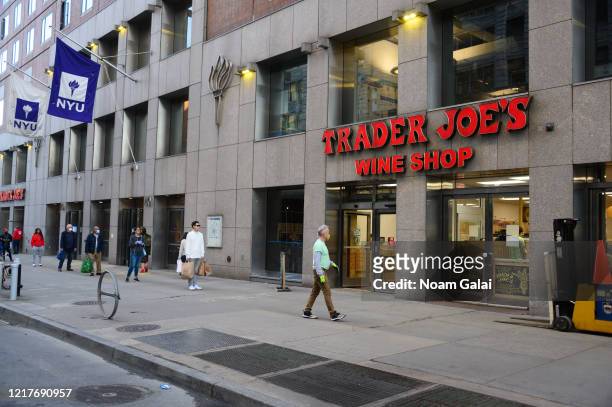 View outside Trader Joe's in Union Square during the coronavirus pandemic on April 8, 2020 in New York City. The coronavirus has spread to 209...