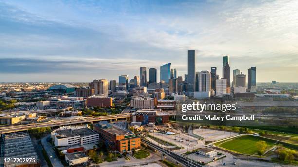 downtown houston skyline view from the north - houston stock-fotos und bilder