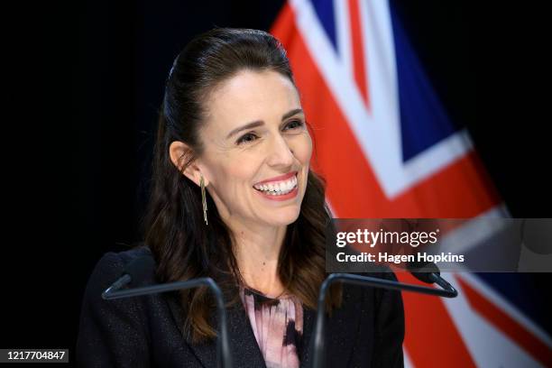 Prime Minister Jacinda Ardern speaks to media during a press conference at Parliament on April 09, 2020 in Wellington, New Zealand. New Zealand has...