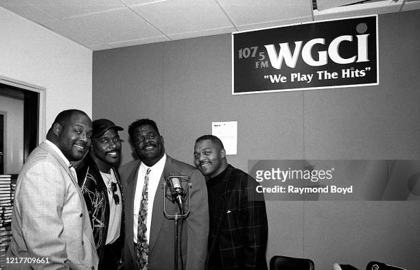 Singers Marvin Winans, Carvin Winans, Ronald Winans and Michael Winans of The Winans poses for photos at WGCI-FM radio in Chicago, Illinois in...