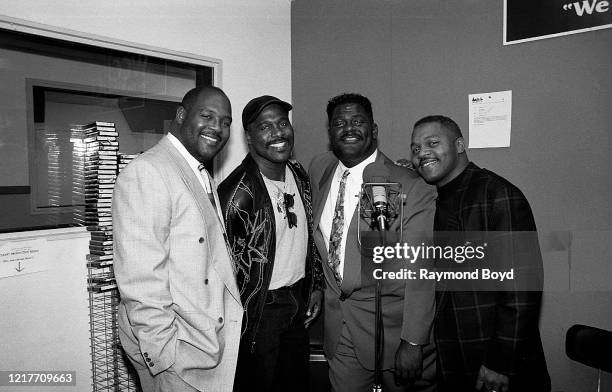 Singers Marvin Winans, Carvin Winans, Ronald Winans and Michael Winans of The Winans poses for photos at WGCI-FM radio in Chicago, Illinois in...