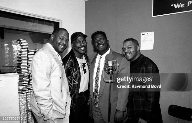 Singers Marvin Winans, Carvin Winans, Ronald Winans and Michael Winans of The Winans poses for photos at WGCI-FM radio in Chicago, Illinois in...