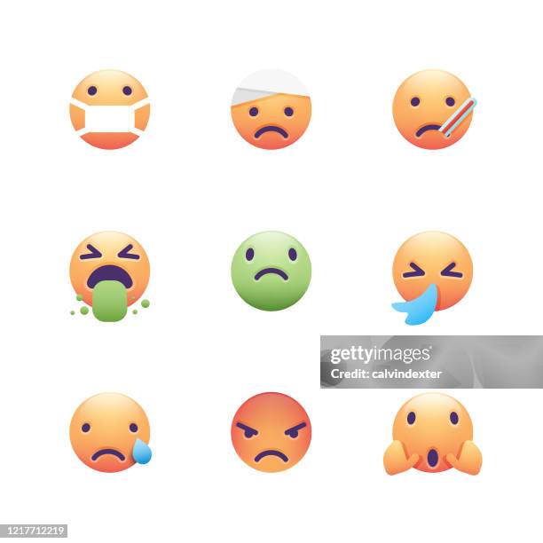 emoticons covid-19 pandemic collection - sneezing stock illustrations