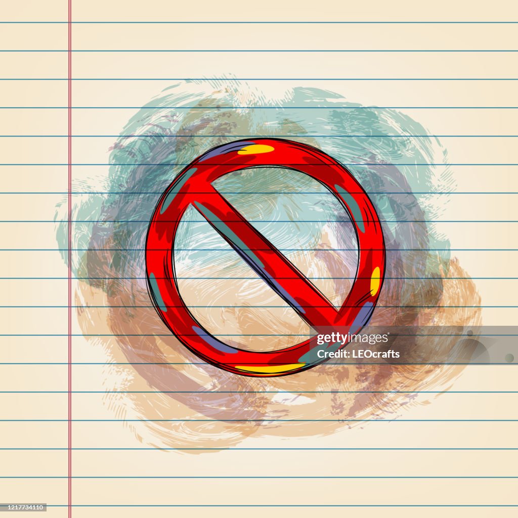 Forbidden Sign Sign Drawing On Ruled Paper High-Res Vector Graphic ...