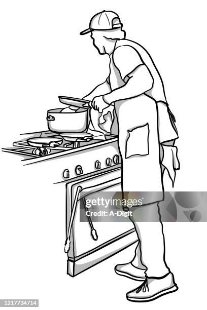 busy restaurant chef - kitchen lighting stock illustrations