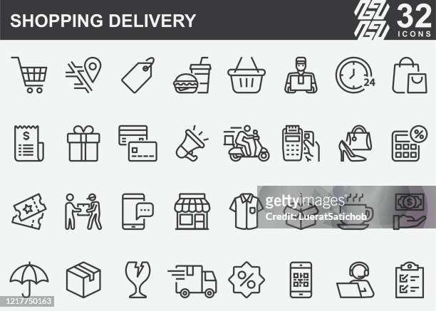 shopping delivery line icons - shopping stock illustrations