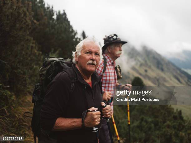 taking in the mountain view - two people travelling stock-fotos und bilder