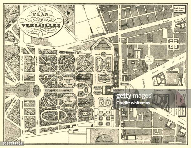 ベルサイユ宮殿の庭園の19世紀の計画、フランス - ヴェルサイユ市点のイラスト素材／クリップアート素材／マンガ素材／アイコン素材