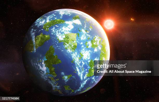 Illustration of the Earth-like exoplanet Proxima Centauri b orbiting the star Proxima Centauri, created on August 24, 2016.