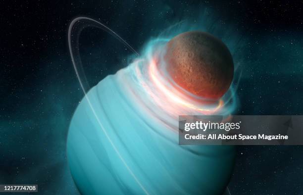 Illustration of a massive object striking Uranus in the distant past, created on February 7, 2019. Some scientists believe an impact like this would...