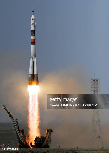 The Russian Soyuz TMA-15 rocket carrying Canadian astronaut Robert Thirsk, European Space Agency astronaut Frank De Winne of Belgium and Russian...