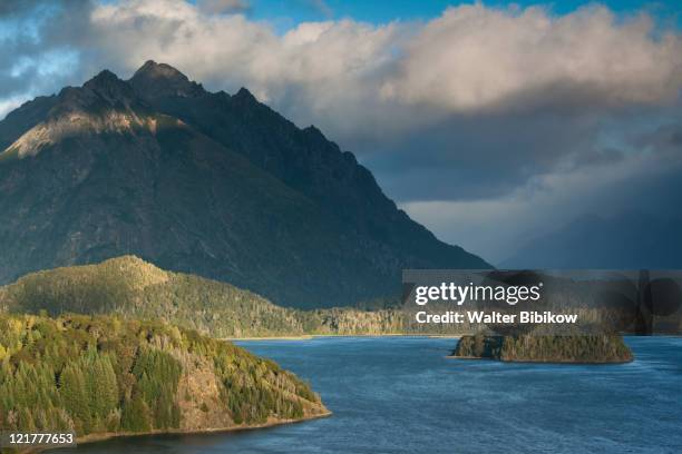 morning light on andes mountains by lake nahuel huapi, llao llao, lake district, rio negro province, patagonia, argentina - see nahuel huapi stock-fotos und bilder