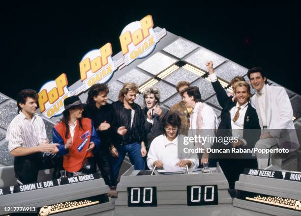 Pop bands Duran Duran and Spandau Ballet recording the Christmas Special of the BBC television programme Pop Quiz, on 11 December, 1984 in London,...