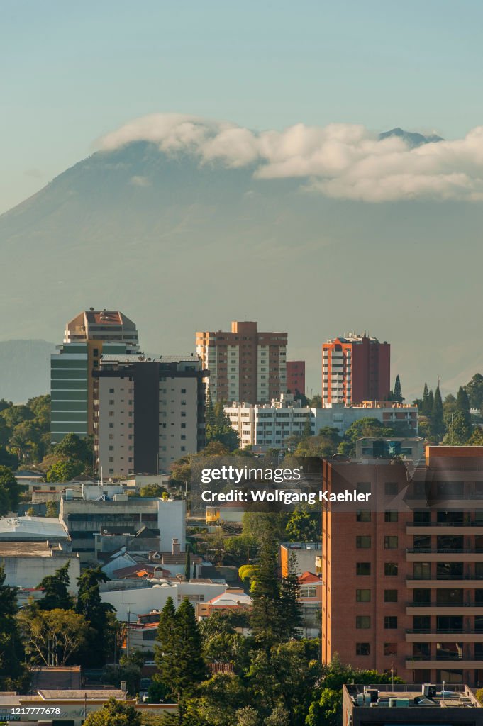 View of Guatemala City in Guatemala with the Pacaya Volcano...