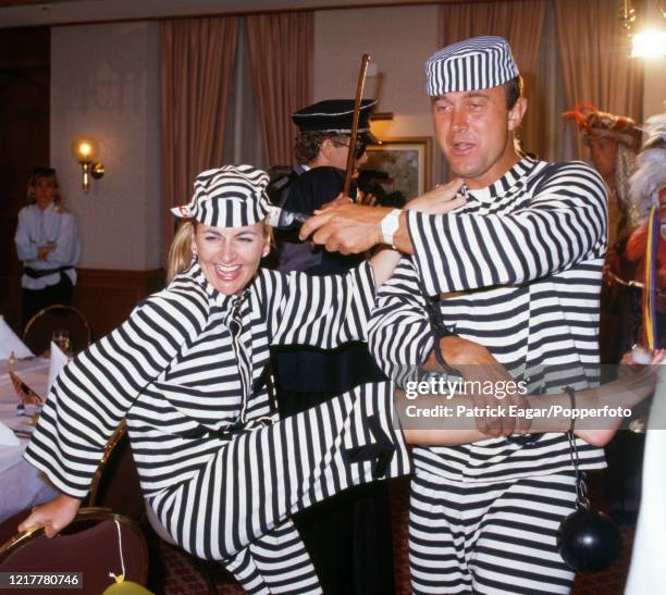 England cricketer Phil Edmonds and his wife Frances Edmonds in fancy dress for the England cricket team's Christmas Day lunch before the 4th Test...