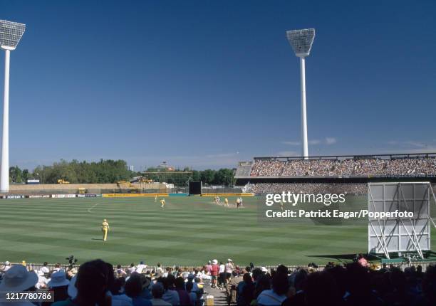 General view of the ground as construction of the new Southern Stand continues during the 2nd Benson and Hedges World Series Cup fInal between...