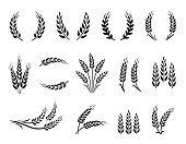Wheat wreaths and grain spikes set