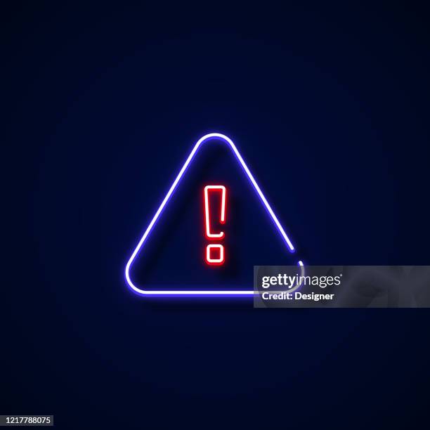 warning sign neon style, design elements - caution triangle stock illustrations